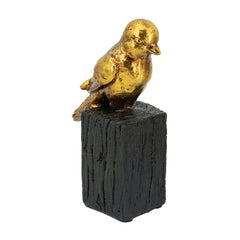4.5x2.5x7.5" Gold Resin Songbird Sculpture On Black Faux Branch