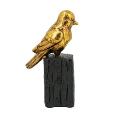 4.5x2.5x7.5" Gold Resin Songbird Sculpture On Black Faux Branch