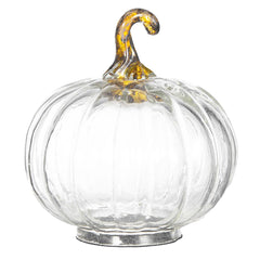Set of 4, 4x4x5" Clear Glass Pumpkin, Pumpkin Ornament Decor for Holiday Harvest Festival Fall Festival & Thanksgiving