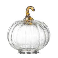 Set of 4, 4x4x5" Clear Glass Pumpkin, Pumpkin Ornament Decor for Holiday Harvest Festival Fall Festival & Thanksgiving