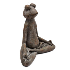 12x6.5x13.5" Brown Magnesium Yoga Frog Figurine in Lotus Pose with Gold Accents