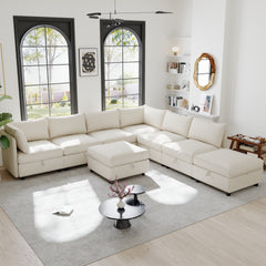 Modular Sectional Sofa, Convertible Sofa Seat With Storage, Sleeper Sectional Sofa Set, Fabric Flexible Modular Combinations for Living Room