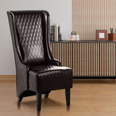 23.03" Wide Faux Leather High-Back Accent Chair, Comfy High Wingback Chair, Living Room Chair with Soft Padded & Wooden Legs, Modern Side Chair for Living Room, Bedroom