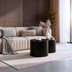 Nesting Coffee Table Set of 2, Modern Round Coffee Table with Non-Slip Feet, Wood Side Table for Living Room, Bedroom, Office, Balcony, Terrace,Small Space, No Assembling, Matte Black