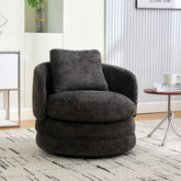 30"W Modern Round 360° Swivel Barrel Accent Chair with Pillow, Chenille Upholstered Comfy Barrel Armchair Single Club Sofa Chair for Living Room,Bedroom, Reading Room, Balcony, Lounge, Dark Gray
