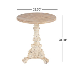 Accent Coffee Table, Antique Pedestal Table, Solid Wood Top with MGO Base for Living Room, Natural+Antique White