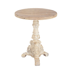 Accent Coffee Table, Antique Pedestal Table, Solid Wood Top with MGO Base for Living Room, Natural+Antique White
