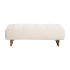 Rectangular Upholstered Tufted Linen Fabric Ottoman Bench, Solid Wood Legs, Beige