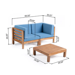 OANA 3-Piece LOVE SEAT SET WITH COFFEE TABLE, BLUE