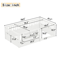 Twin Floor bed with Heightened Fence and bookshelf ,Wood Floor Bed for Kids, White.