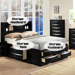 Ireland Black Finish Queen Bed W/Storage