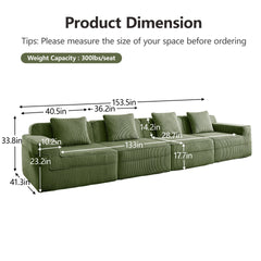 Modular 4 Seat Boneless Sofa, Cloud Sectional Couch with Deep Seat, Modern Modular 4-Seat Sofa Couch with Throw Pillows Corduroy Fabric Green