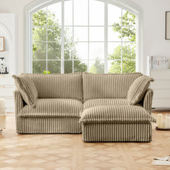 Slipcovered Sectional 2 Seater Sofa Couch with Convertible Ottoman, Wide and Deep Seat L Shaped Sofa with Detachable Cover and Soft Multiple Big Pillows,Camel Corduroy Fabric