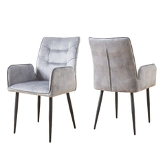 Modern Velvet Dining Chairs 2-Piece Set - Soft Cushioned Seats with Iron Frames in Mustard Light Gray