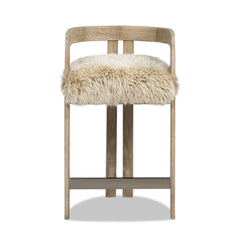 Millwick 26.5" Low Back Genuine Fur Counter Stool, Natural Blonde Genuine Fur