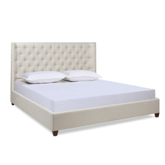 Manhattan Shelter King Platform Bed Frame, Light Beige Linen