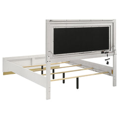 Sophia White Wood Queen LED Panel Bed
