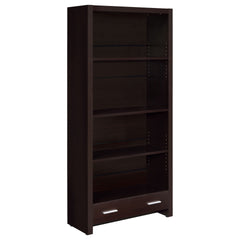 Maureen Cappuccino 5-Shelf Bookcase with Drawer
