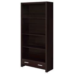 Maureen Cappuccino 5-Shelf Bookcase with Drawer