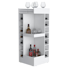 White Corner Bar Cabinet with Wine Rack and Open Shelf