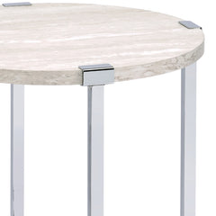 White Oak and Chrome End Table with X Shape Base