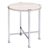 White Oak and Chrome End Table with X Shape Base