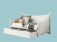 Transitional Style Twin Daybed Molding Design White Finish Mattress Ready Poster Design With Finials Solid Wood Structure