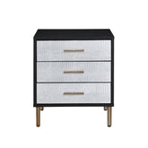 1pc Glamorous Bedroom Furniture 1pc Black Nightstand with 3-Drawers Silver Finish Crocodile Pattern Fronts Gold Finish Legs
