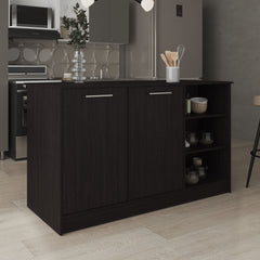 Ginger Kitchen Island, Three Open Shelves, Two Cabinets White / Black