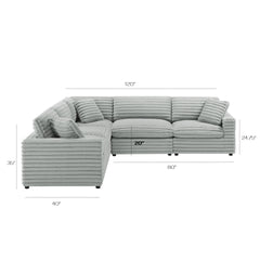 Jenny 5-piece Sectional in Plush Polyester Cord-Like Fabric