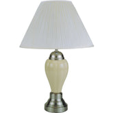 27" Tall Ceramic Table Lamp, Urn-Shaped with Silver / Ivory finish, Linen Shade