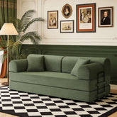 Convertible Sleeper Sofa Bed with Cylindrical Pillow, Corduroy Folding Mattress Couch with Fixed-Shape Frame, Floor Sofa Lounge Couch for Living Room Bedroom( Grayish Green)