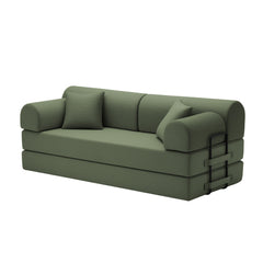 Convertible Sleeper Sofa Bed with Cylindrical Pillow, Corduroy Folding Mattress Couch with Fixed-Shape Frame, Floor Sofa Lounge Couch for Living Room Bedroom( Grayish Green)