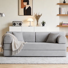 Convertible Sleeper Sofa Bed with Cylindrical Pillow, Corduroy Folding Mattress Couch with Fixed-Shape Frame, Floor Sofa Lounge Couch for Living Room Bedroom( Light gray)