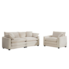Modern Living Room Sofa Two-Piece Set, Suitable for Living room , Set of 2 Sofa Set with a Single Sofa and a 2 Seater Sofa,Light Beige Corduroy
