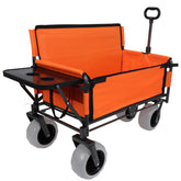 3-in-1 Folding Wagon with Bench Seat & Rear-Mounted Folding Tabletop – 500lbs Capacity, 9"x4" Beach Tires for Camping, Orange