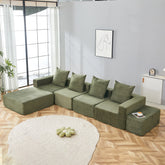 4-Seat Modular Sofa Sectional with Oversized Chaise & Ottomans - Cloud Couch in Soft Corduroy Fabric for Small Spaces, Living Room, Apartment (Green)