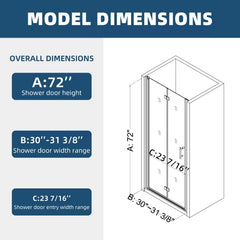 1 3/8" adjustment,universal pivot shower door, with 1/4" tempered glass finish 3072