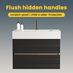 30' Bathroom Vanity with Sink Engineered Quartz Sink and Soft Black Drawers, Wall Mounted Floating Bathroom Vanity for Modern Bathroom, One-Piece White Glossy
Basin without drainage and faucet, KD