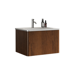 U046-Etna24W-305 Etna 24" Striped Walnut Bathroom Vanity with White Ceramic Sink, Wall Mounted Floating Bathroom Vanity for Modern Bathroom, Pre-assembled
