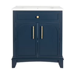 27.8" Modern Bathroom Vanity Sink Combo with Painted Surface, Mid-Century Freestanding Freestanding Bathroom Vanity Sink with Storage, High-end Restroom Vanity Cabinet with Drawers & Metal Handles