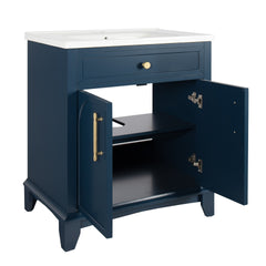 27.8" Modern Bathroom Vanity Sink Combo with Painted Surface, Mid-Century Freestanding Freestanding Bathroom Vanity Sink with Storage, High-end Restroom Vanity Cabinet with Drawers & Metal Handles
