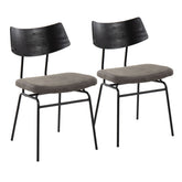 Walker Mid-Century Modern Chair in Black Metal, Dark Grey Faux Leather, and Black Wood by LumiSource - Set of 2