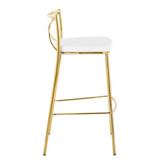 Modern Charlotte 30" Contemporary Fixed-Height Barstool in Gold Metal and White Faux Leather by LumiSource - Set of 2