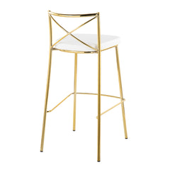 Modern Charlotte 30" Contemporary Fixed-Height Barstool in Gold Metal and White Faux Leather by LumiSource - Set of 2