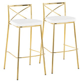 Modern Charlotte 30" Contemporary Fixed-Height Barstool in Gold Metal and White Faux Leather by LumiSource - Set of 2
