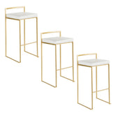 Fuji 30" Contemporary Barstool in Gold with White Faux Leather by LumiSource - Set of 3