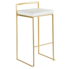 Fuji 30" Contemporary Barstool in Gold with White Faux Leather by LumiSource - Set of 3