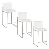 Fuji 26" Contemporary High Back Counter Stool in Stainless Steel and White Faux Leather by LumiSource - Set of 3