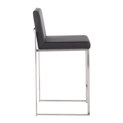 Fuji 26" Contemporary High Back Barstool in Stainless Steel and Black Faux Leather by LumiSource - Set of 3
